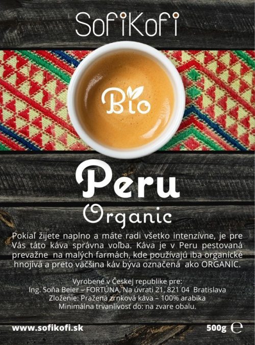 Zrnková káva Peru Organic BIO 500g
