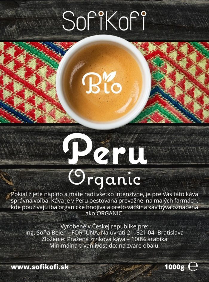 Zrnková káva Peru Organic BIO 1000g
